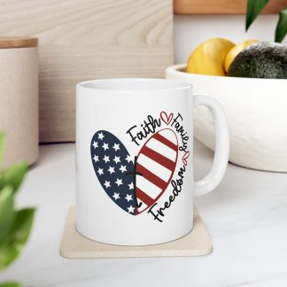 Patriotic Heart Flag Mug | American Flag Heart Ceramic Mug